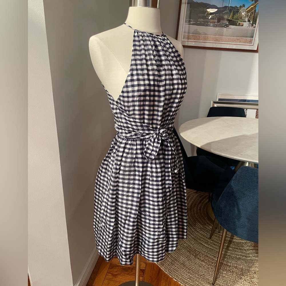 Club Monaco 100% Silk Tie Front Gingham Print Dress - 6